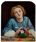 Henry Wallis A Young Girl Arranging A Bouquet painting